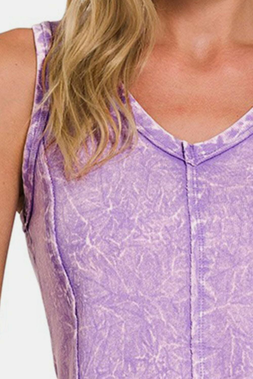 Zenana Exposed Seam V-Neck Wide Strap Tank - Love Salve